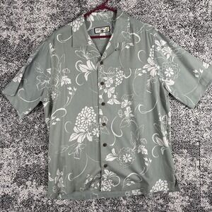 Caribbean Joe Short Sleeve Shirt Mens Medium 100%‎ Silk Hawaiin Floral Green
